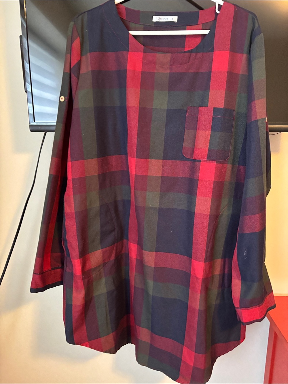 Cupshe Red and Navy Plaid Long-Sleeve Dress